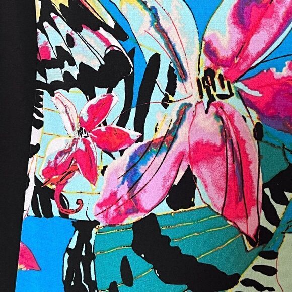 Nicole Miller Turquoise/Black/Multicolor Butterfly Dress Size M - Picture 3 of 7